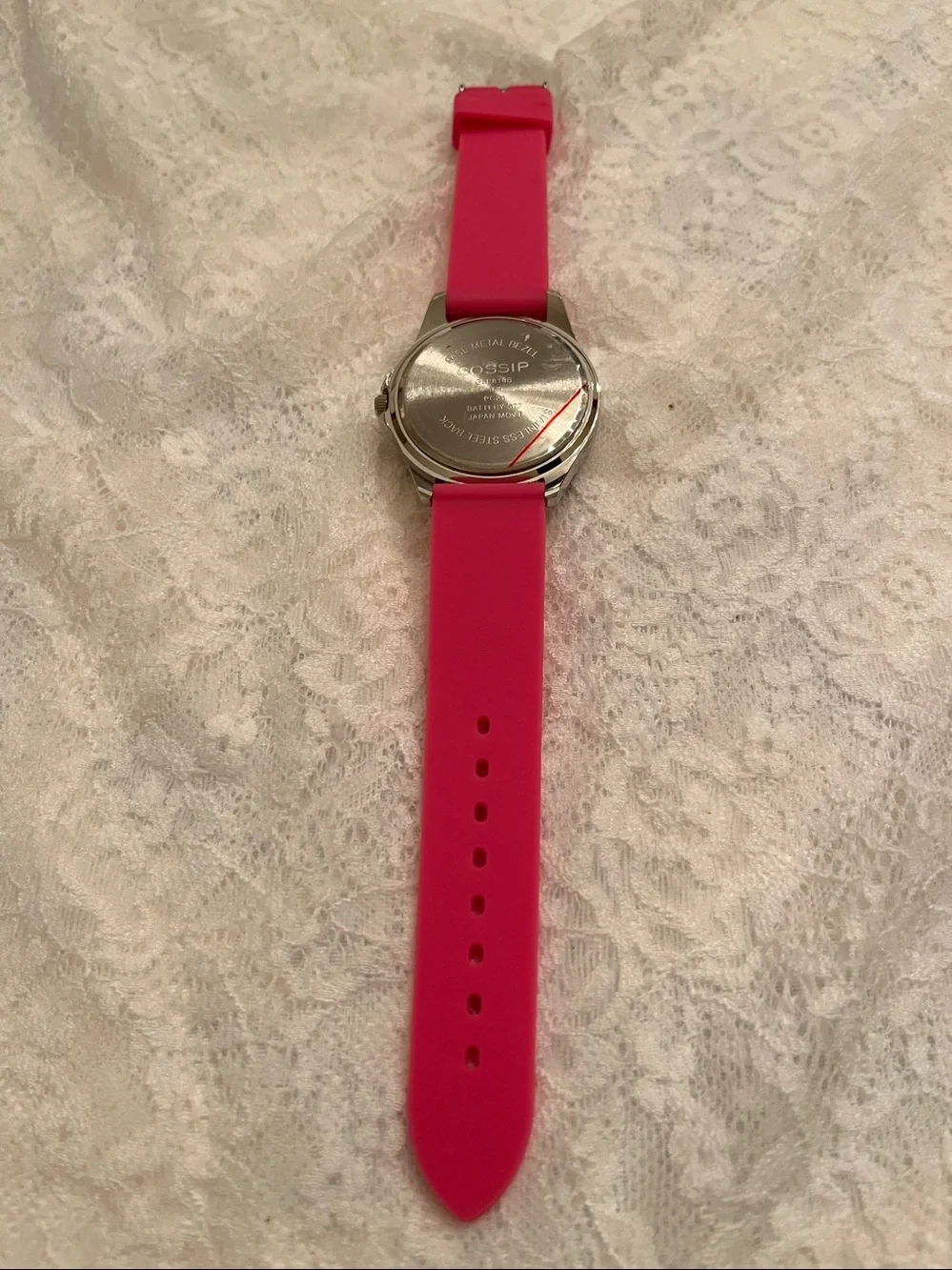 Gossip Hot Pink Silicone Strap Watch with Silver Back
